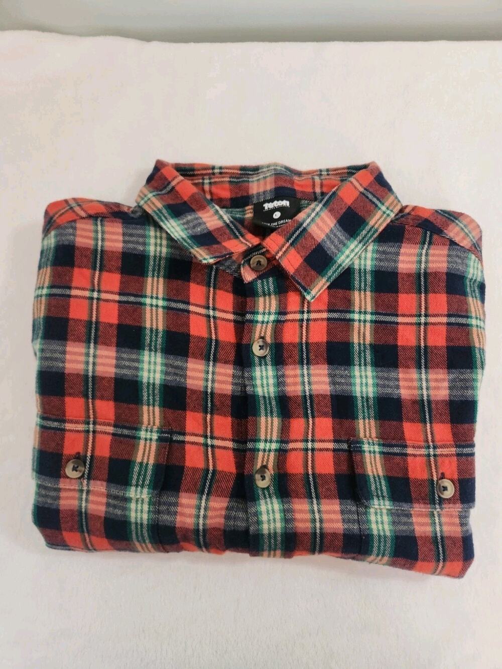 Teton Gravity Research Shirt Men’s Large Red Plaid Flannel Long Sleeve Button Up